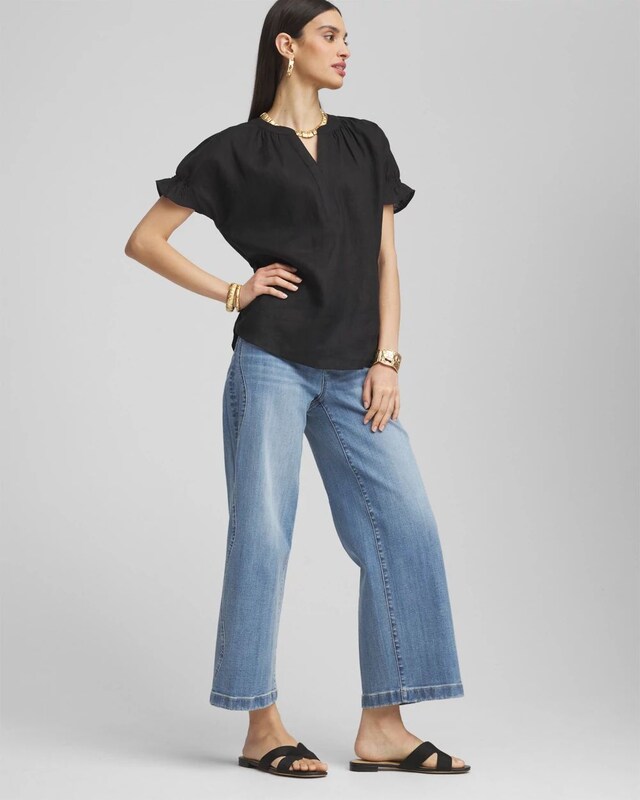 Linen Flutter-Sleeve Popover Top - image 2